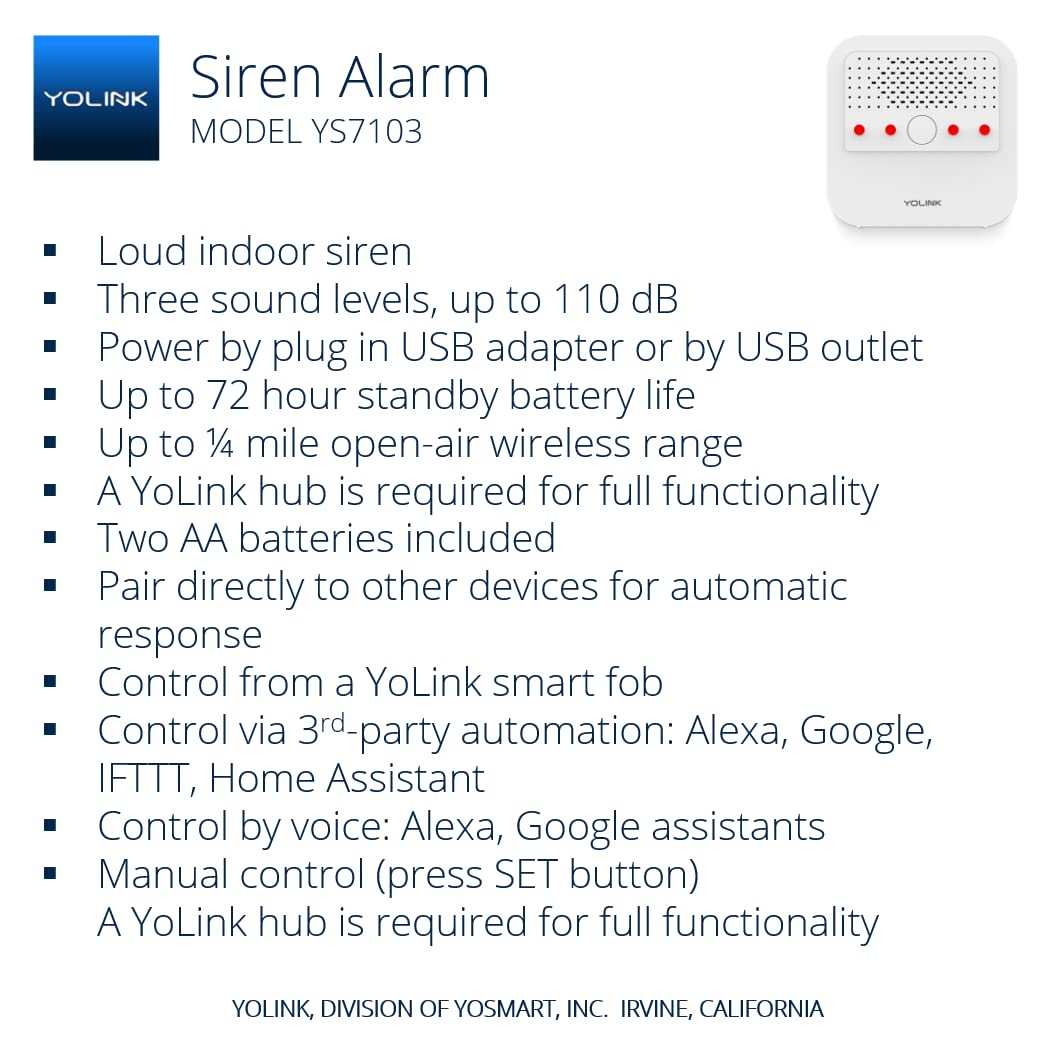 Sirena Inteligente Compatible Con Alexa de 110 dB para Seguridad en el Hogar