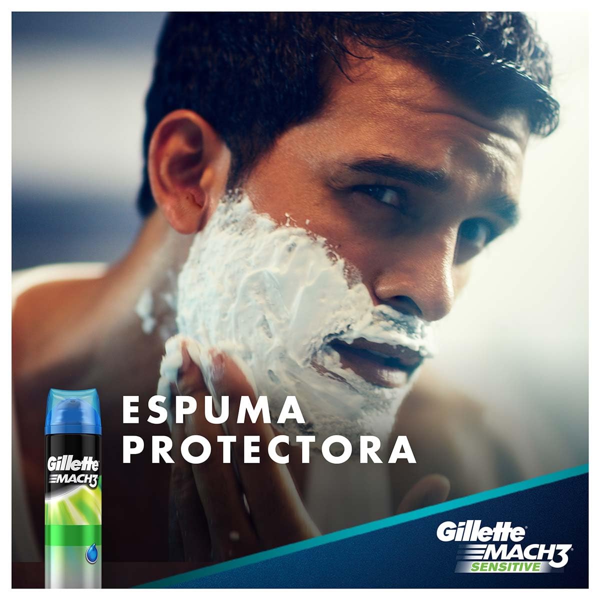 GILLETTE Mach3 Sensitive, Gel para Afeitar Piel Sensible de 400mL, para Rasurar Barba con Rastrillo para Hombre, Protege la Piel contra la Irritación