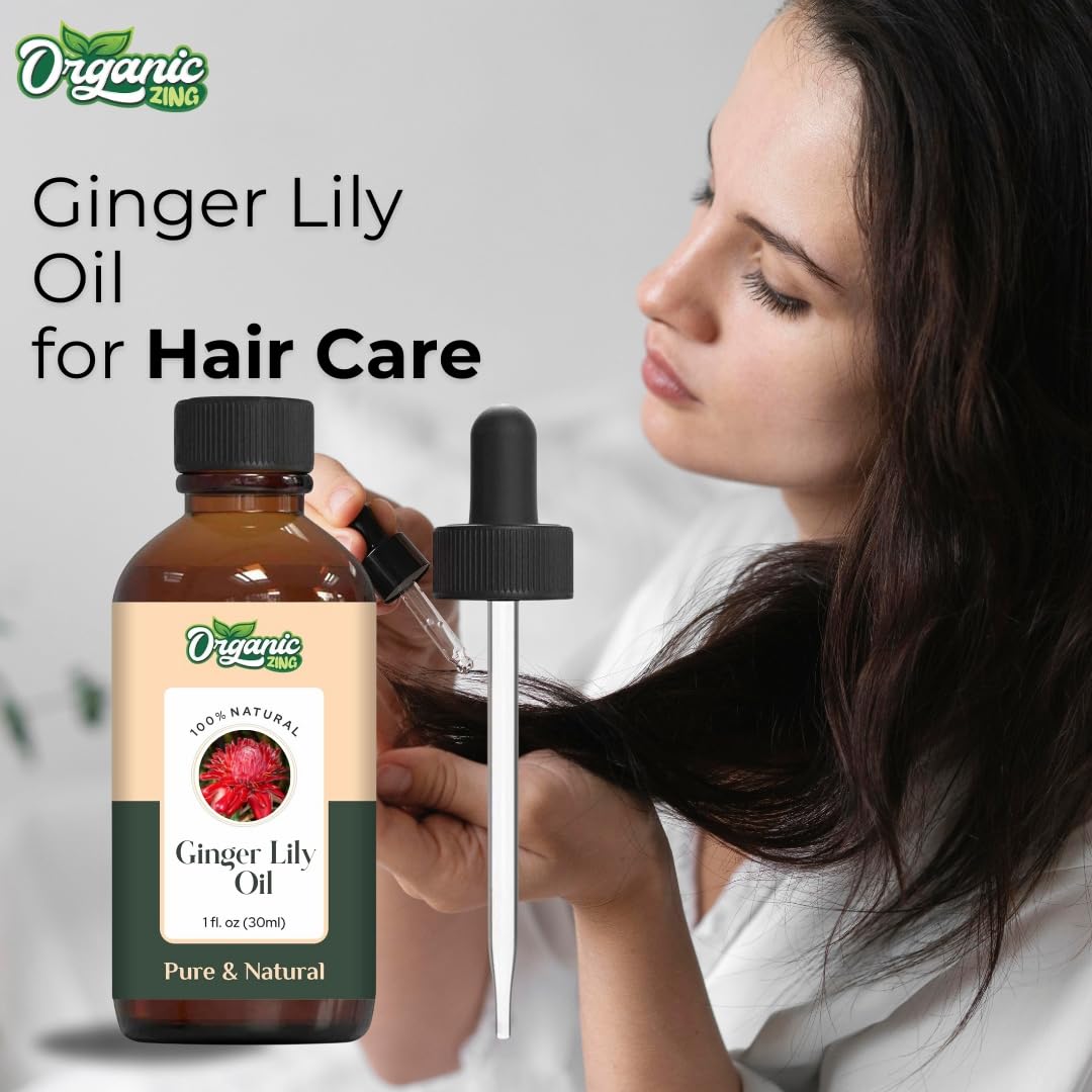 Organic Zing Ginger Lily (Hedychium coronarium) Oil | Pure & Natural Essential Oil for Skincare, Hair Care, Aroma and Diffusers- 30ml/1.01fl oz