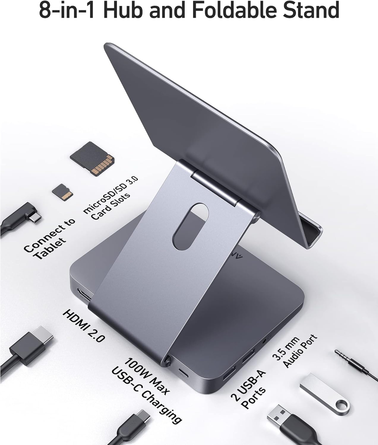 Hub USB-C 8 en 1 Anker Plateado con Soporte Plegable para iPad Pro 5ª Generación