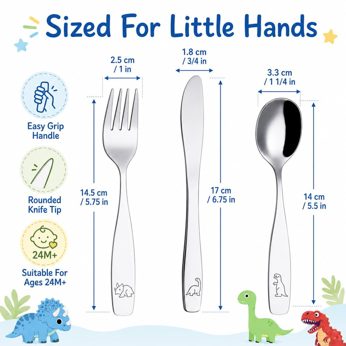Exzact Cubiertos para niños 6 piezas - Cubiertos de acero inoxidable