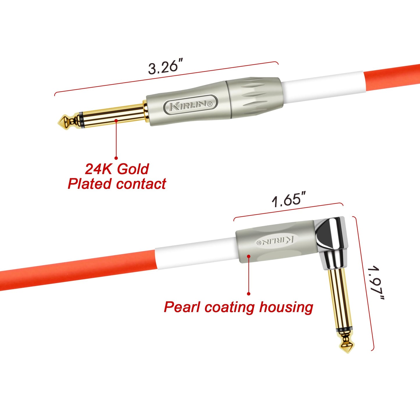 KIRLIN Cable IMK-202PFGL-30/RDF 1/4" Premium Coil Instrument Cable, 30', Red Translucent