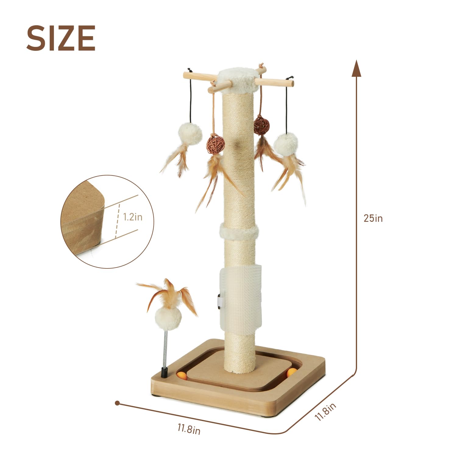 Poste Rascador para Gatos PEEKAB Beige con Bola de Pista y Juguetes para Gatitos de Interior