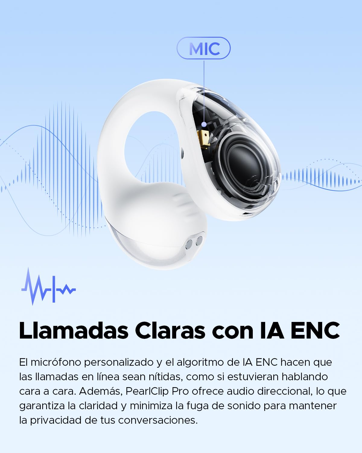 Audífonos Inalámbricos SoundPEATS PearlClip Pro Blanco Open-Ear