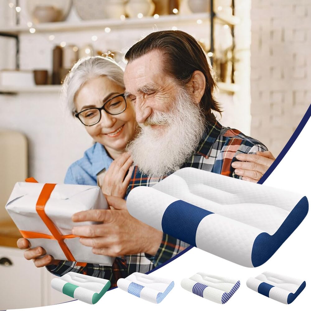 Genérico Almohada Cervical de Plumón de Ganso, Almohada de Apoyo Cervical Ergonómica para Mejorar el Sueño, 2 en 1 Que Alivia el Dolor de Cuello y Brinda Soporte Contorneado para Personas (Verde, M)
