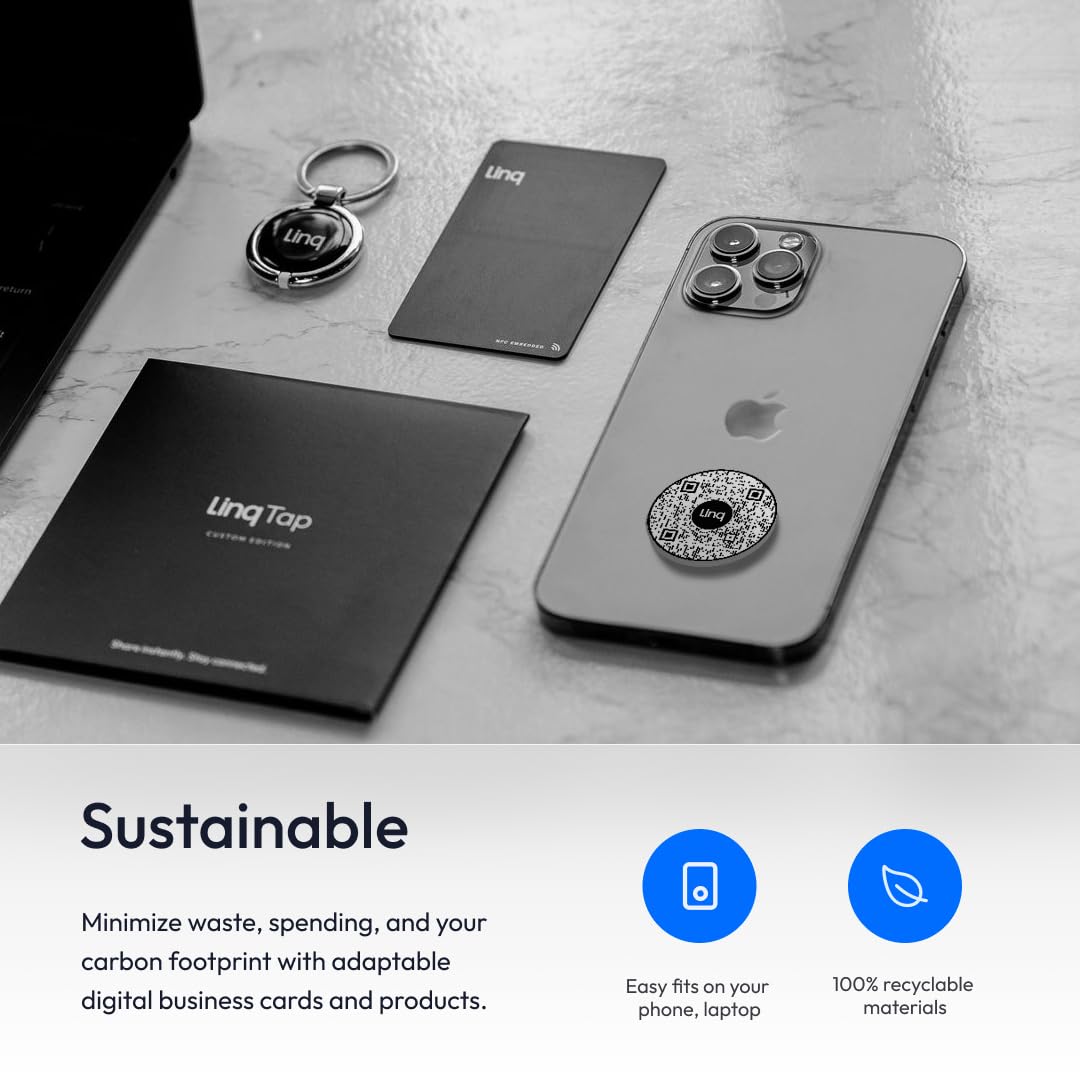 Linq Tap - Tecnología NFC Tap - Añade a tu teléfono para compartir información de contacto, redes sociales, sitios web y mucho más. (Blanco)