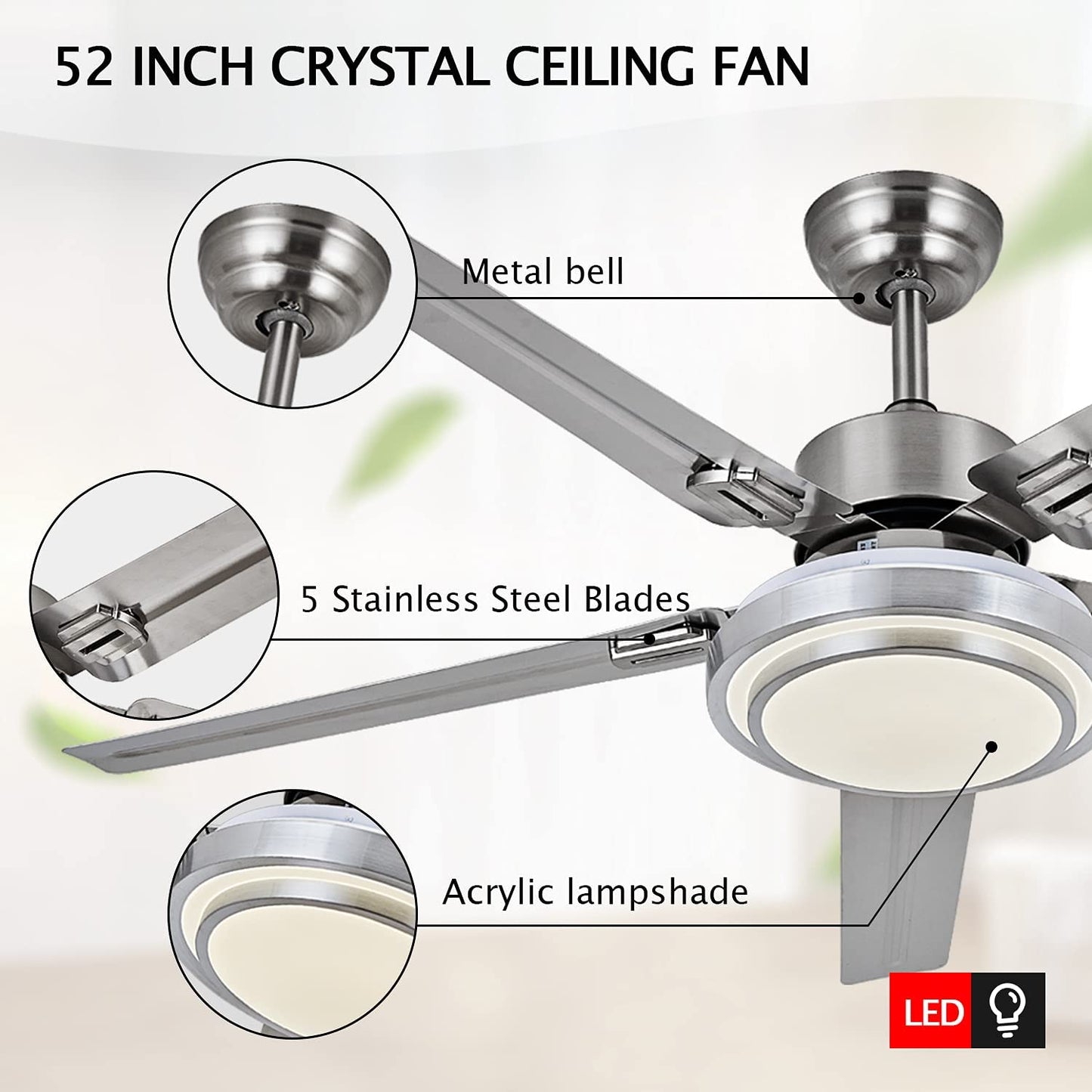 Ventilador de Techo OBCGT Níquel Cepillado con Control Remoto y Luz LED Regulable