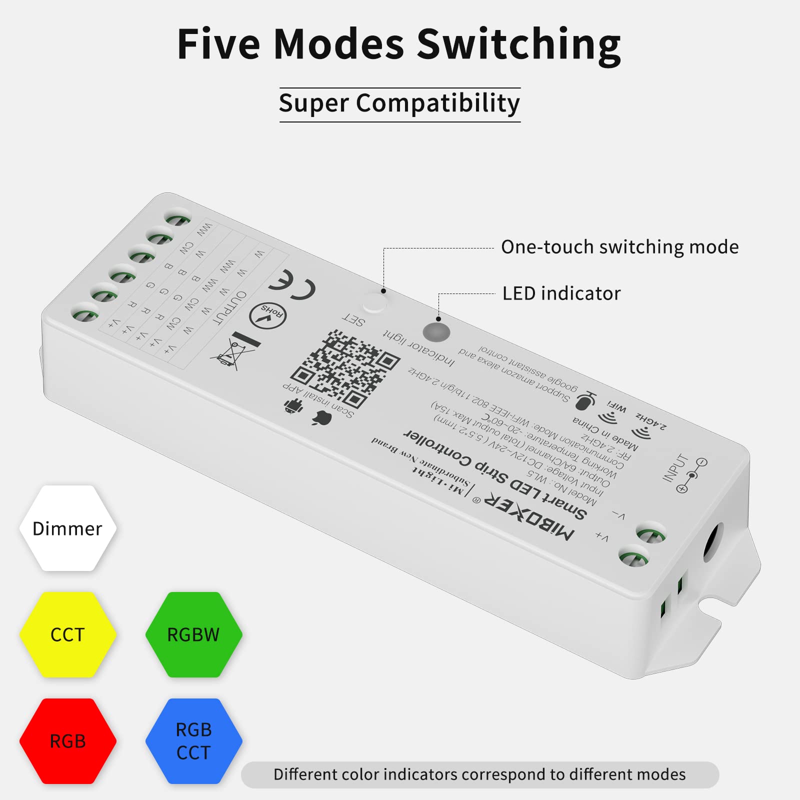 PAUTIX - driver LED WiFi 5 en 1 regulable para tira de luces LED monocromáticas CCT RGB RGBW RGBCCT compatible con Tuya APP/Smart Life/Alexa/Google Home/Siri, driver de luces DC12-24V (sin batería)