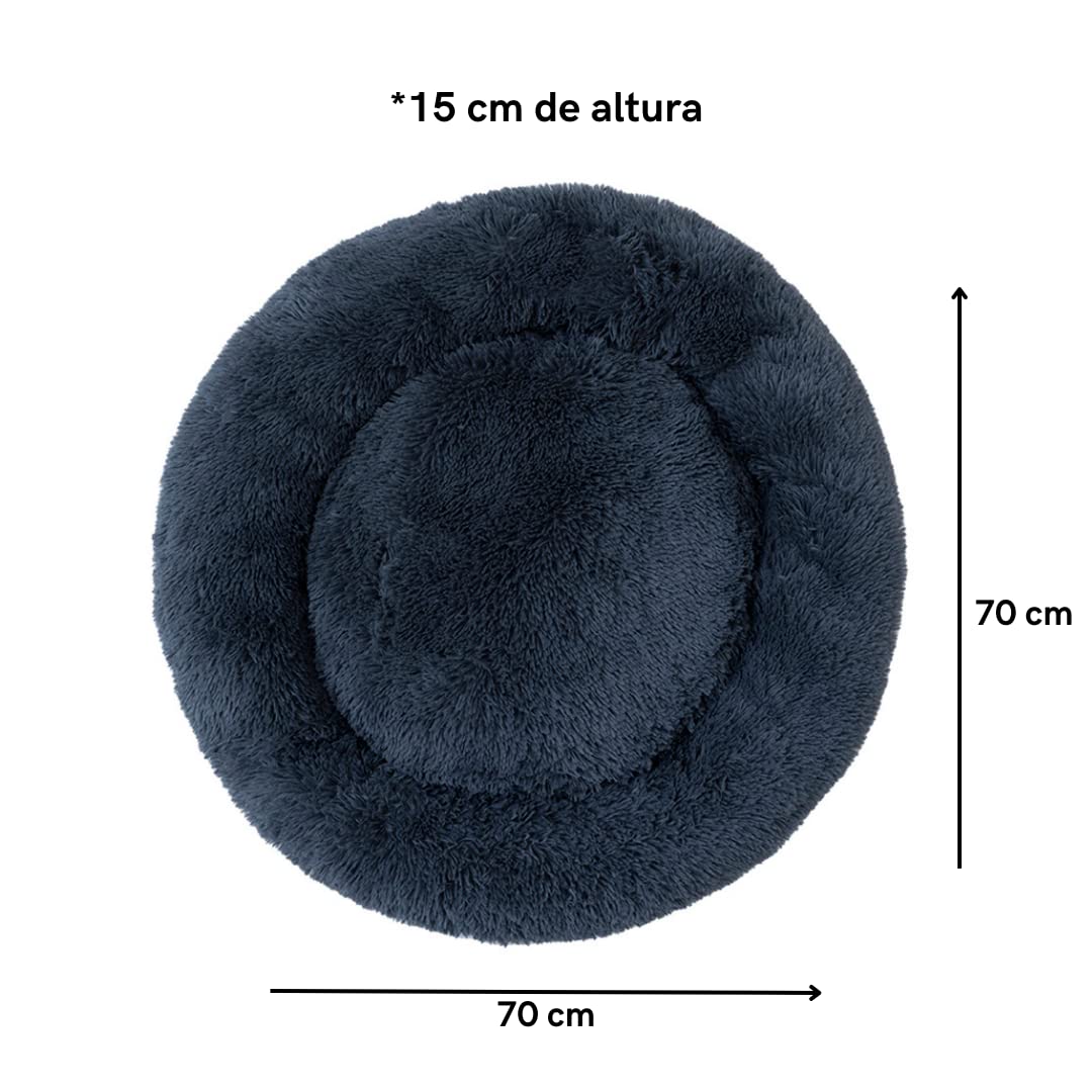Cama para Perros PET TO BED Gris Oscuro Antiestrés Redonda Esponjosa y Cómoda