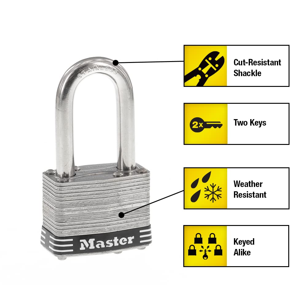 Candado Laminado Masterlock Acero Inoxidable 3,81 cm Paquete de 4 con Cierre de 1,5 Pulgadas