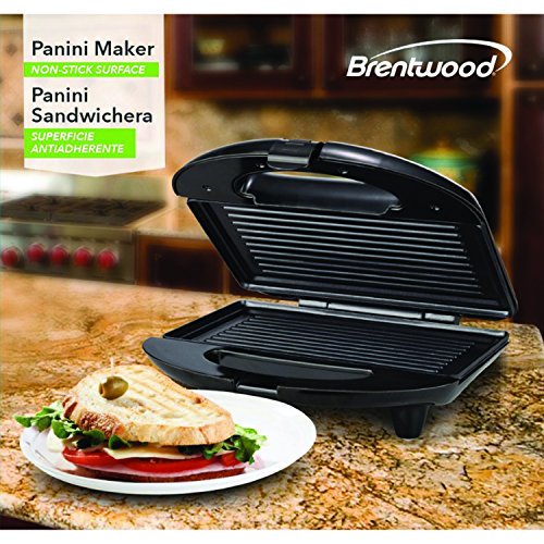 Brentwood Panini Prensa y Sandwichera antiadherente, 9.7 x 9.7 x 9.5 cm, negro