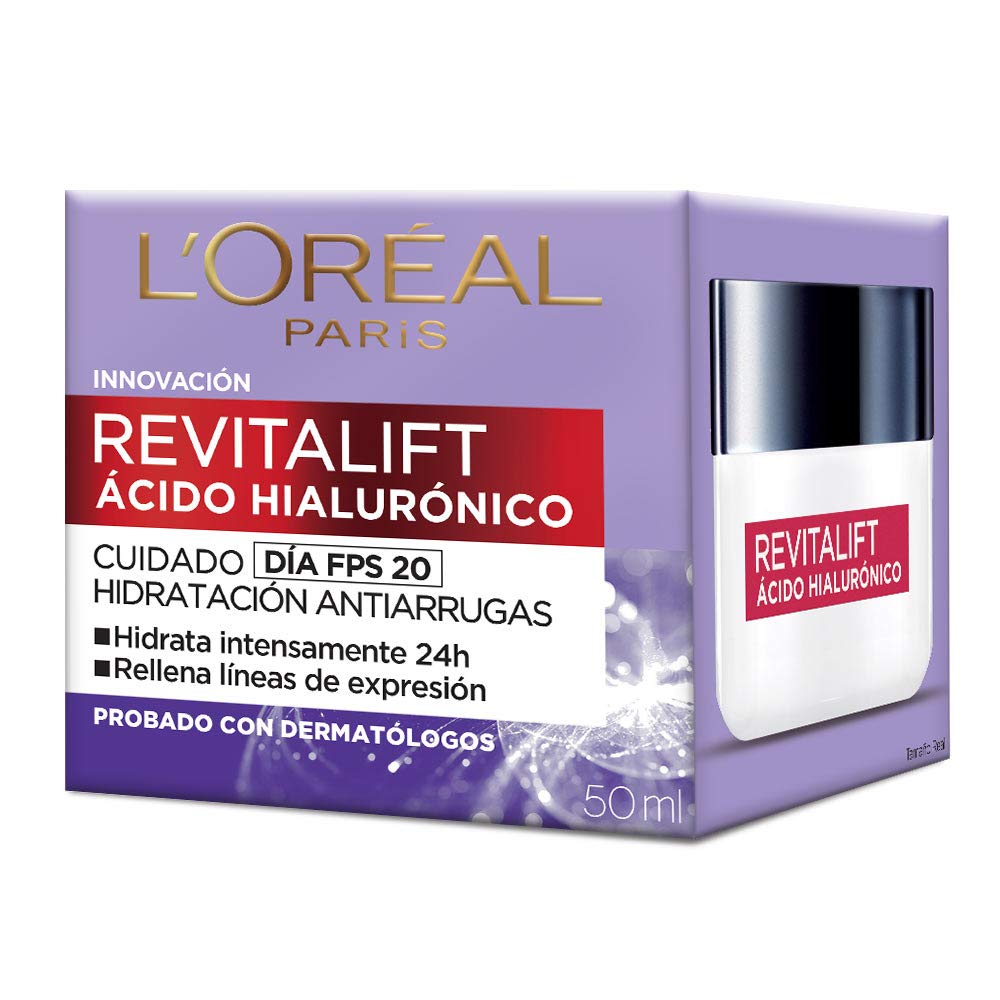L'Oreal Paris Kit revitalift cuidado facial: crema de dia y crema de noche + Crema hidratante anti-líneas de expresion Revitalift Ácido Hialurónico Noche de L'Oréal Paris, 50 ml