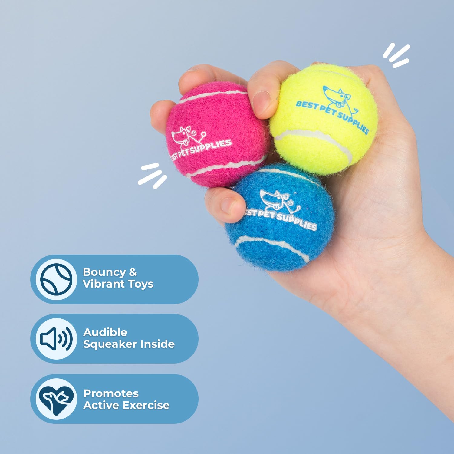Best Pet Supplies - Pelotas de Tenis chirriantes para Perros, Paquete de 4, Juguetes interactivos de Alta Resistencia para lanzar y Buscar, apoya el Ejercicio y el Entrenamiento de Comportamiento
