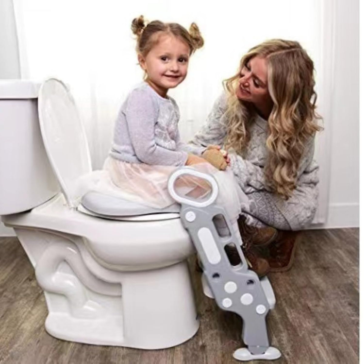 PAPU BABY Asiento Entrenador para Inodoro Acolchonado con Escalera (Gris)