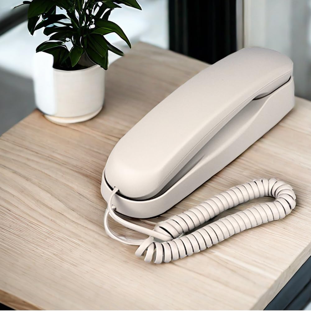 Teléfono de pared con cable blanco, TelPal pequeño teléfono de pared analógico para personas mayores, teléfonos de línea fija de un solo hilo, sin necesidad de alimentación AC o batería