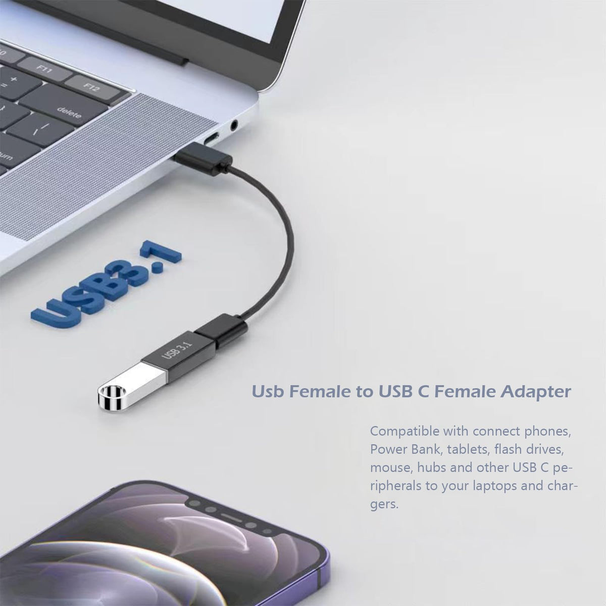Adaptadores USB a C POHFP Alta Velocidad Bidireccionales Hembra 5 Piezas