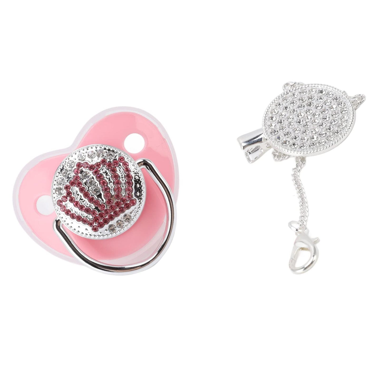 Chupete de Lujo con de Diamantes de Imitación para bebé con Silicona Súper Suave, Clip de Cadena para Bebés de 6 a 18 Meses (Rosa)