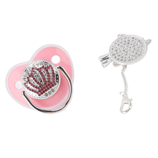 Chupete de Lujo con de Diamantes de Imitación para bebé con Silicona Súper Suave, Clip de Cadena para Bebés de 6 a 18 Meses (Rosa)