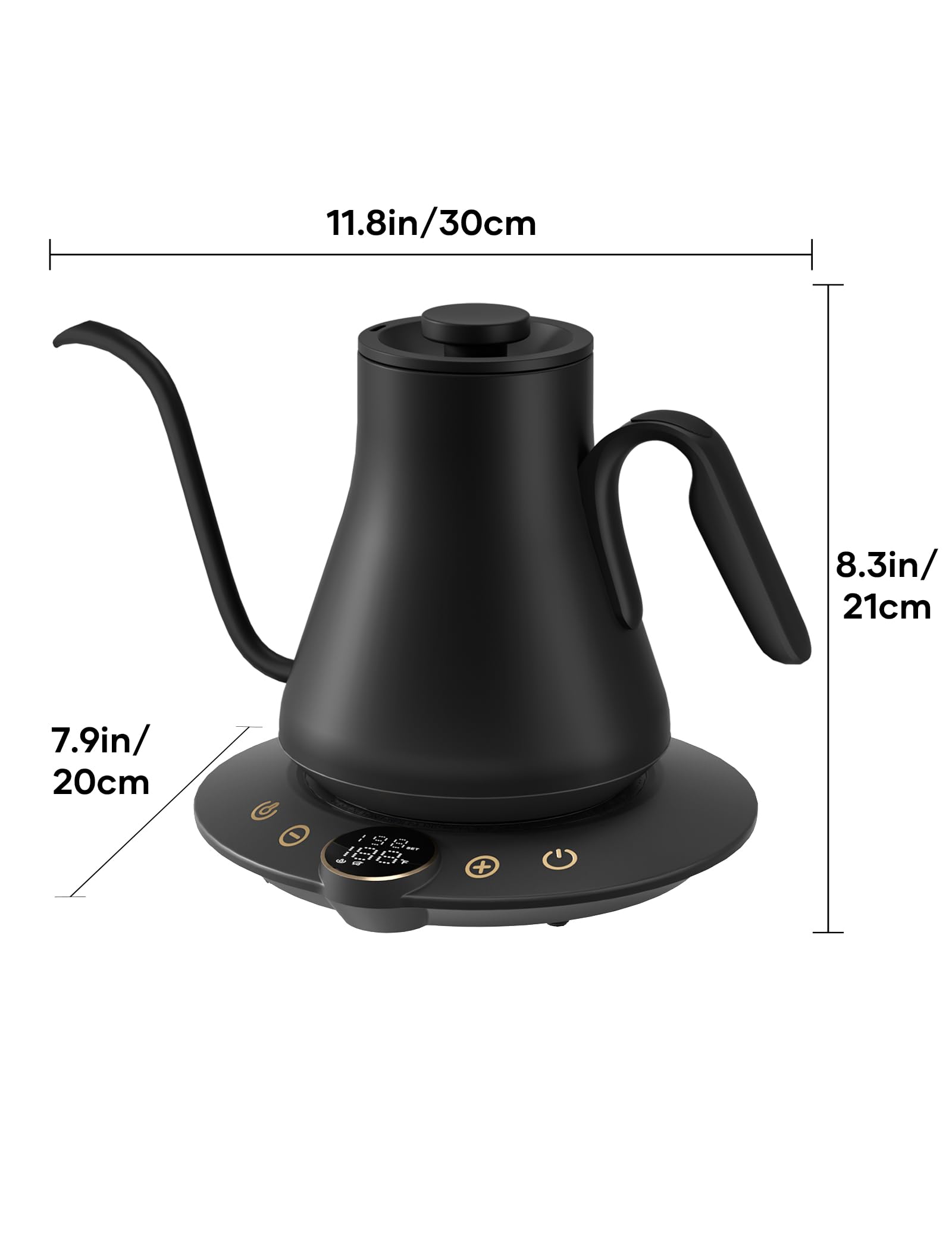 INTASTING Hervidor eléctrico de cuello de cisne, control de temperatura ± 0.5 °C, interior de acero inoxidable, calentamiento rápido, para verter sobre café o té, hervir agua, 0.9 L, negro
