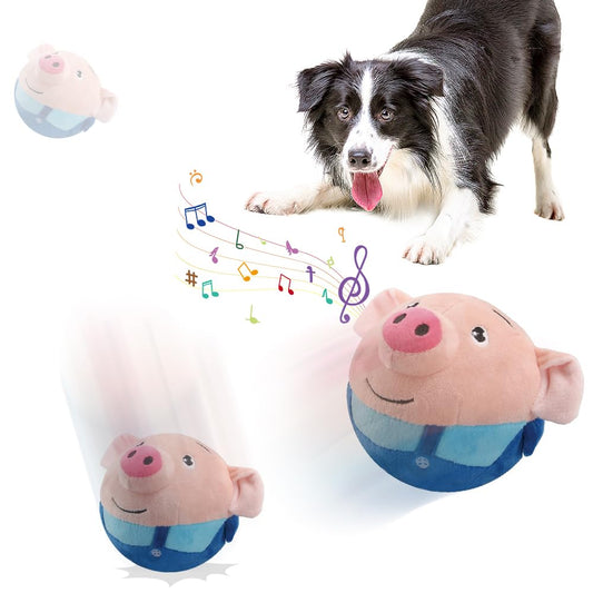 LOOTA Juguete de Peluche para Mascotas Activas, Juguete de Peluche Saltarín para Perros, Juguete Interactivo de Cubierta de Peluche Masticable Bola Bailarina Cantarina Parlante (Cerdo Azul)