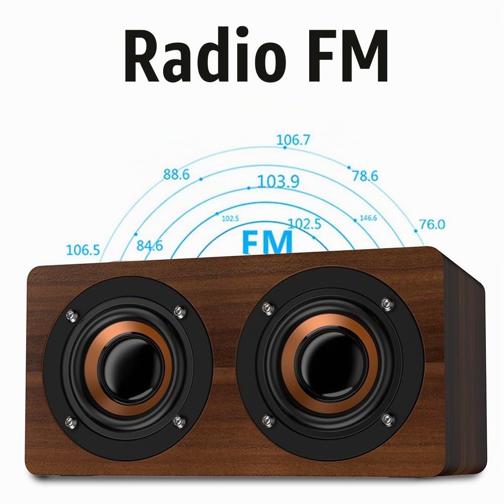 Altavoz Bluetooth Oumij Marrón con Subwoofer Estéreo y Radio FM para Música de Alta Fidelidad
