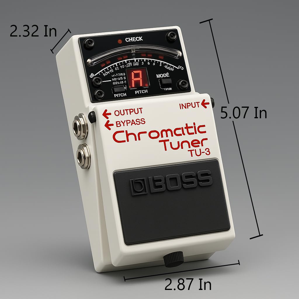 Boss TU-3 Paquete de pedal de afinador cromático con fuente de alimentación Gearlux, cable de instrumento, cable de conexión y púas