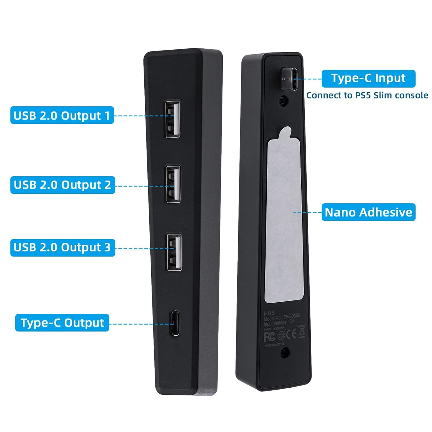 Mcbazel Hub USB para consola PS5 Slim/PS5 Pro solamente, 4 puertos 2.0 de alta velocidad de expansión Hub cargador convertidor adaptador para PlayStation 5 Slim/Pro Disc y edición digital, negro