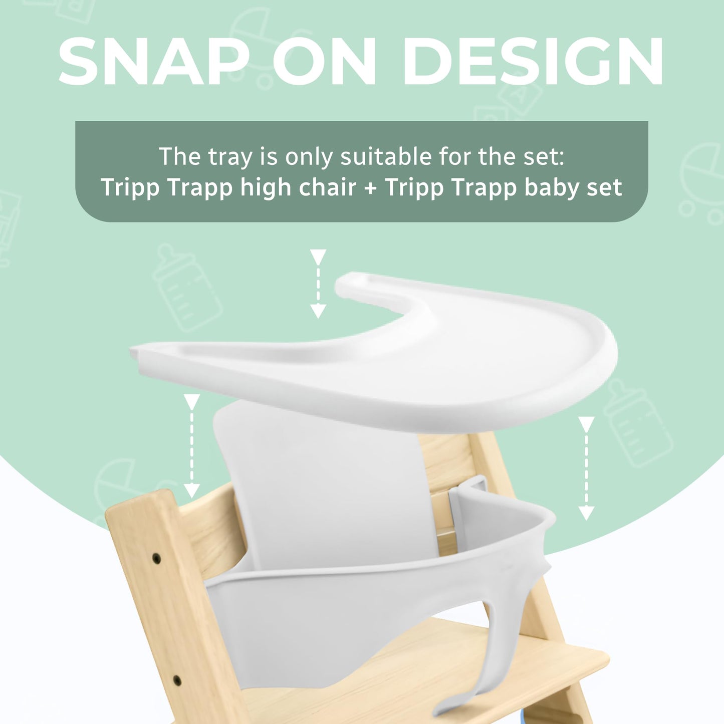 Bandeja para silla alta compatible con silla Stokke Trip Trap, diseño curvado ergonómico, rosa polvoriento brillante, sin BPA, fácil de montar