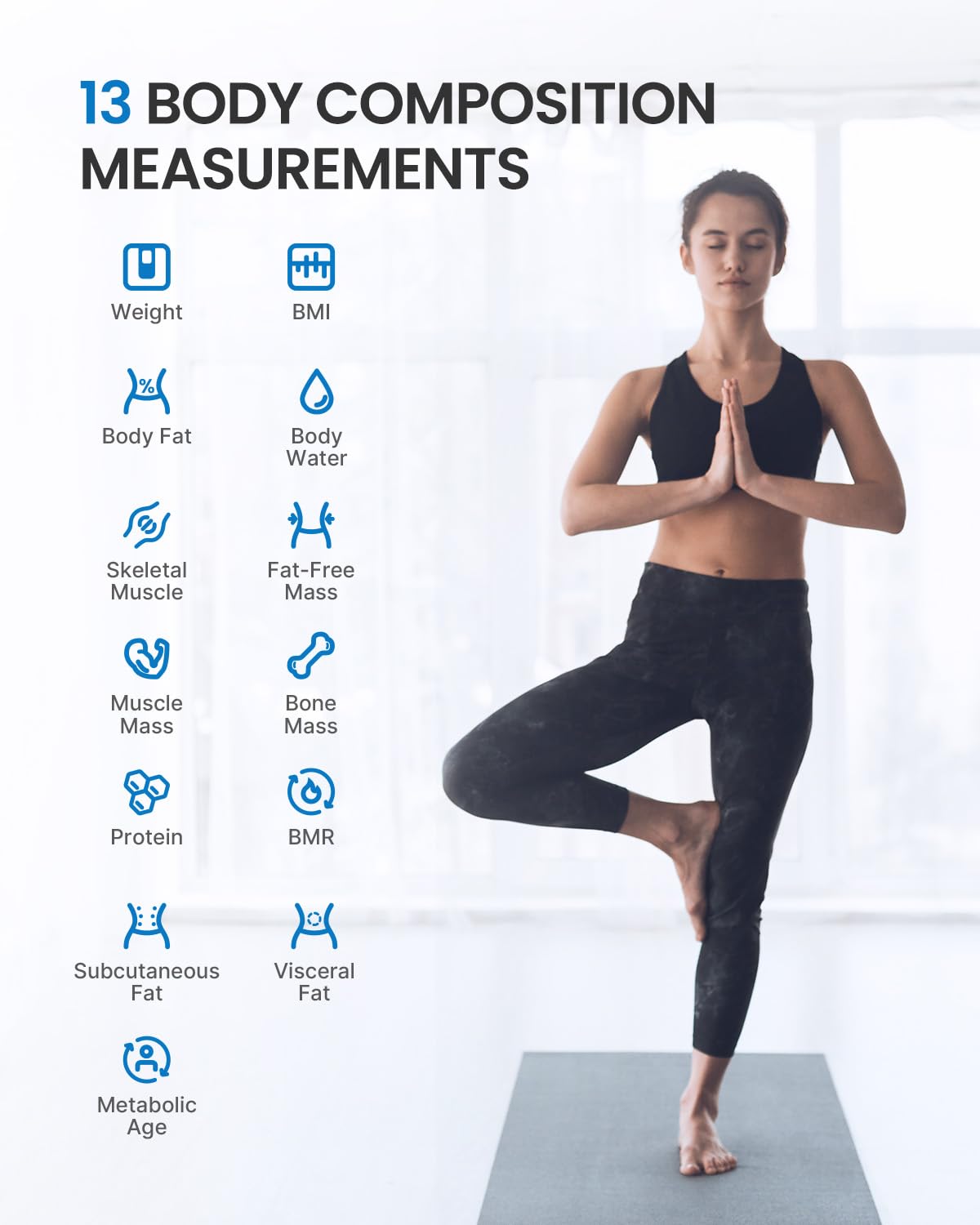 RENPHO Báscula inteligente para peso corporal, báscula de pesaje digital para baño con pantalla grande VA, báscula de grasa corporal de alta precisión, analizador de composición corporal de 13 con aplicación, 400 libras