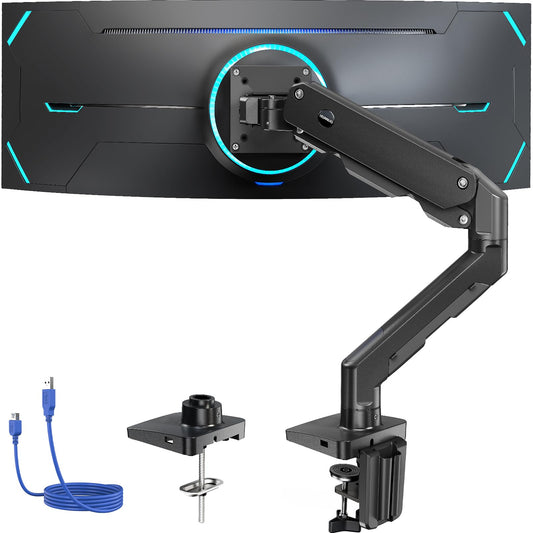 HUANUO - Brazo de monitor resistente para pantallas de 49 pulgadas de hasta 35 libras, brazo de visualización ultra ancho de aluminio para Samsung Odyssey G9 y más, soporte de monitor totalmente