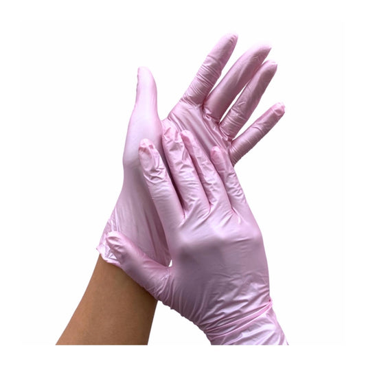 Guante de nitrilo acabado metálico ambidiestro, ajuste perfecto y hergonómico, flexible y cómodo UNISEAL caja con 100 piezas (rosa, Extra Chico)