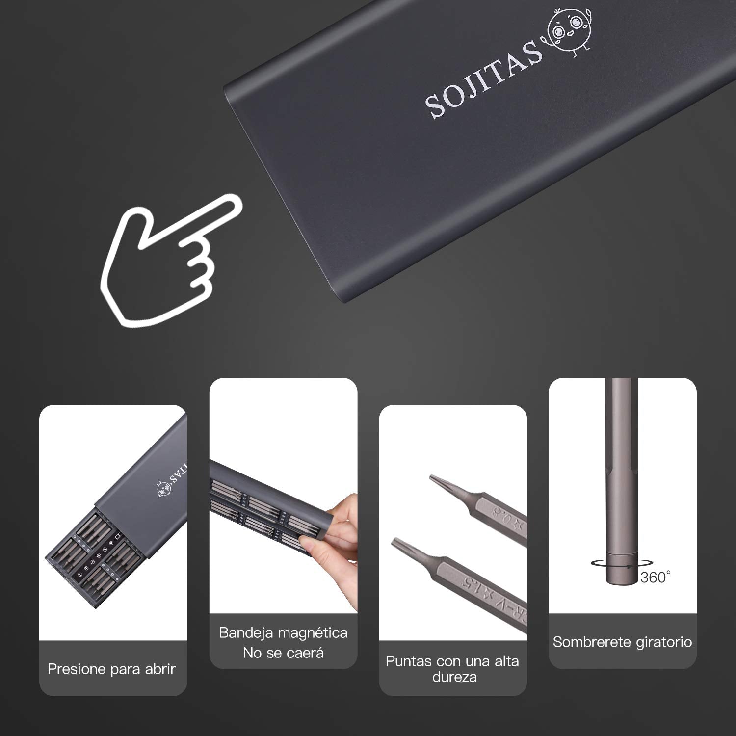 Juego de Desarmadores Precisión SOJITAS 67 en 1 con Puntas para Celulares, Laptop, Controles y más Herramientas magnéticas