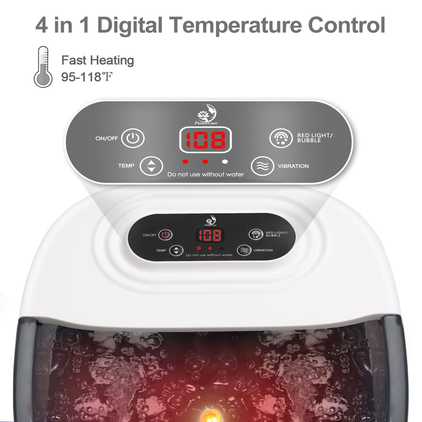 FutureCare Masajeador De Pies Con Burbujas De Calor Masaje Vibratorio Y Chorros 16 Oz De Sal De Epsom Con Lavanda Calmante Remojo De Pies Moodrelish Con Luz Roja 22 Rodillos De Masaje Temper