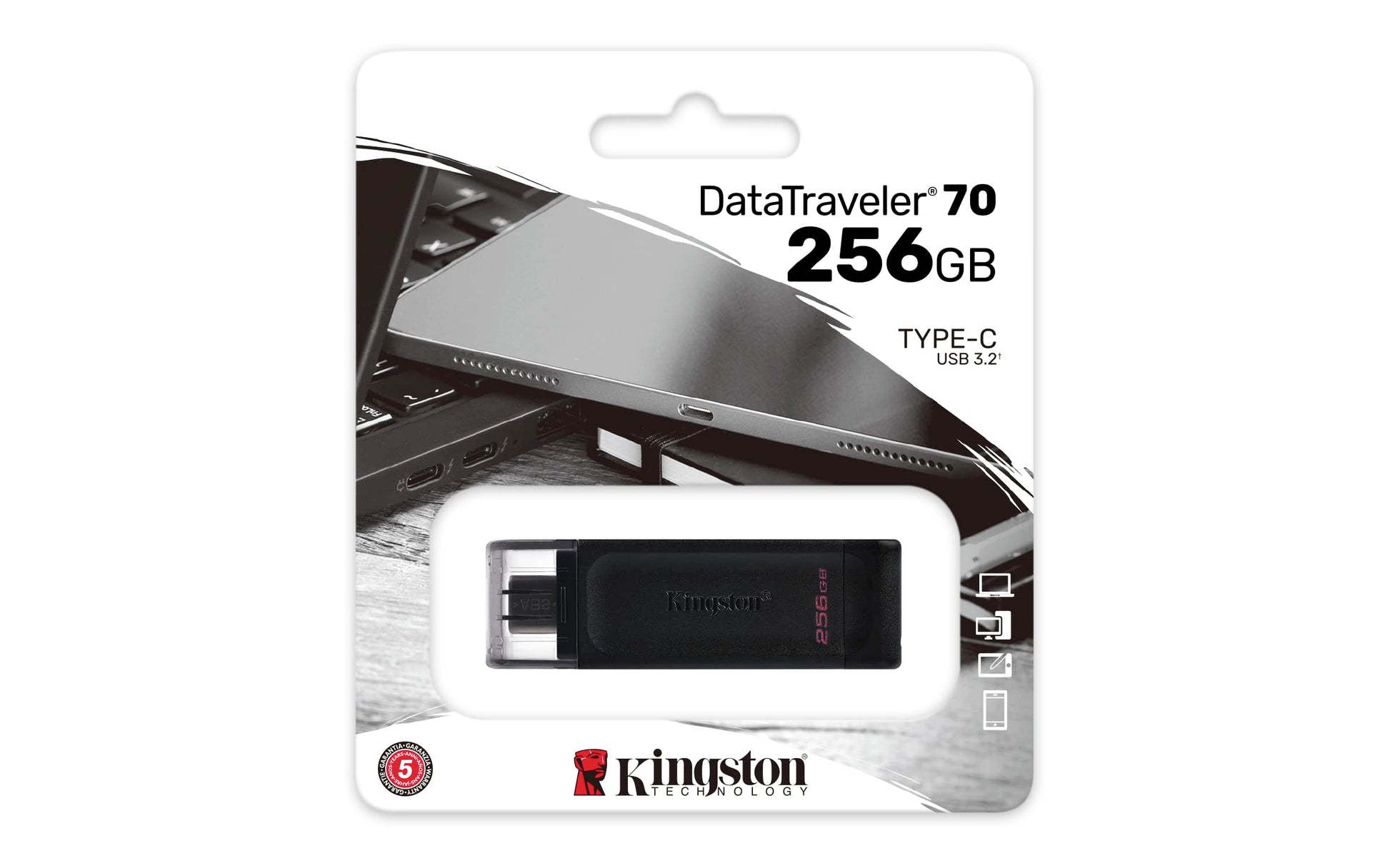 Kingston USB DataTraveler 70 Capacidad: 256GB USB-C 3.2 Gen 1 (DT70/256GB)