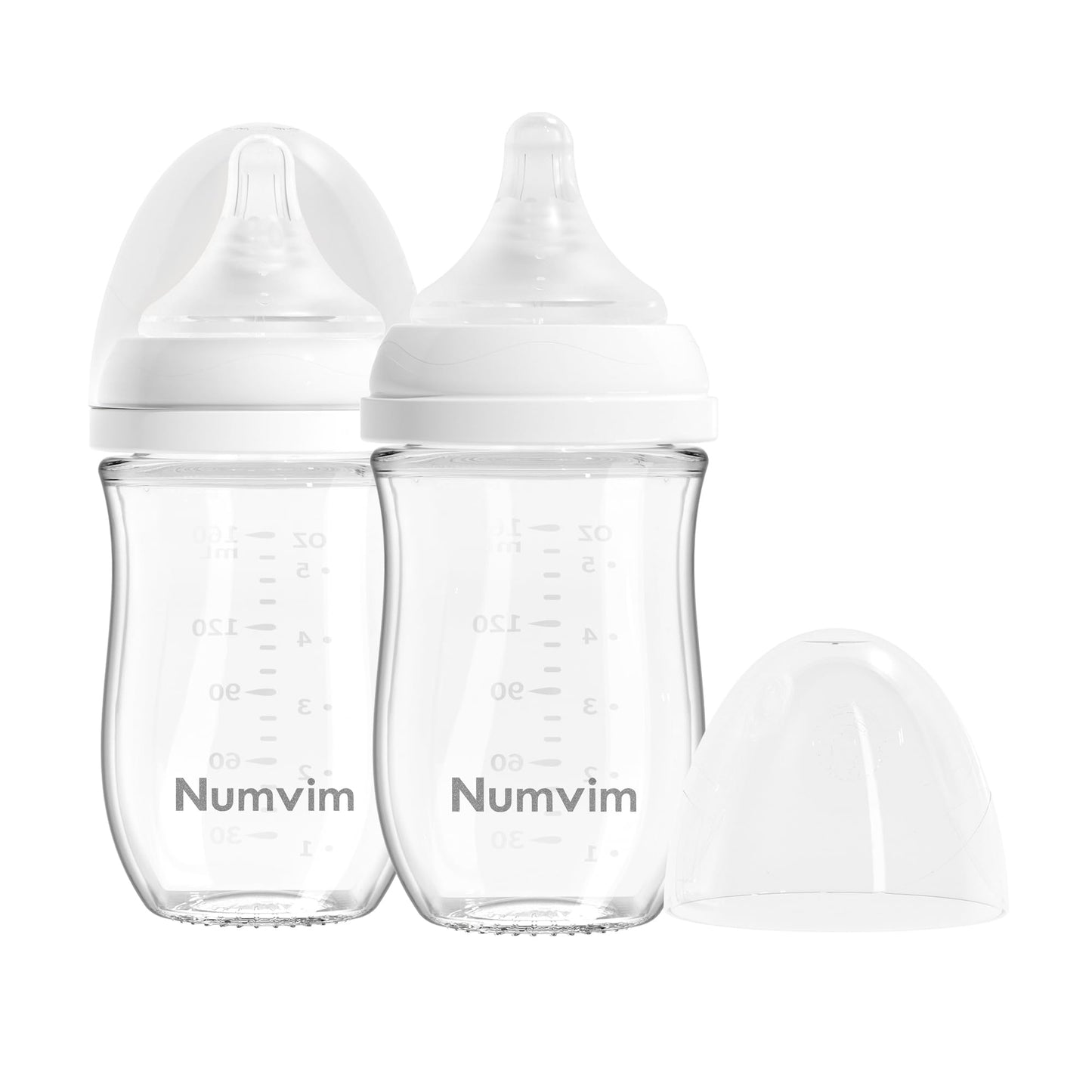Biberón de Vidrio Natural con Flujo Suave y Extra Lento – Biberón para Recién Nacidos con Pezón Anticólico (0+ Meses), Incluye 2 Pezones Talla S (5 oz/160 ml, Paquete de 2)
