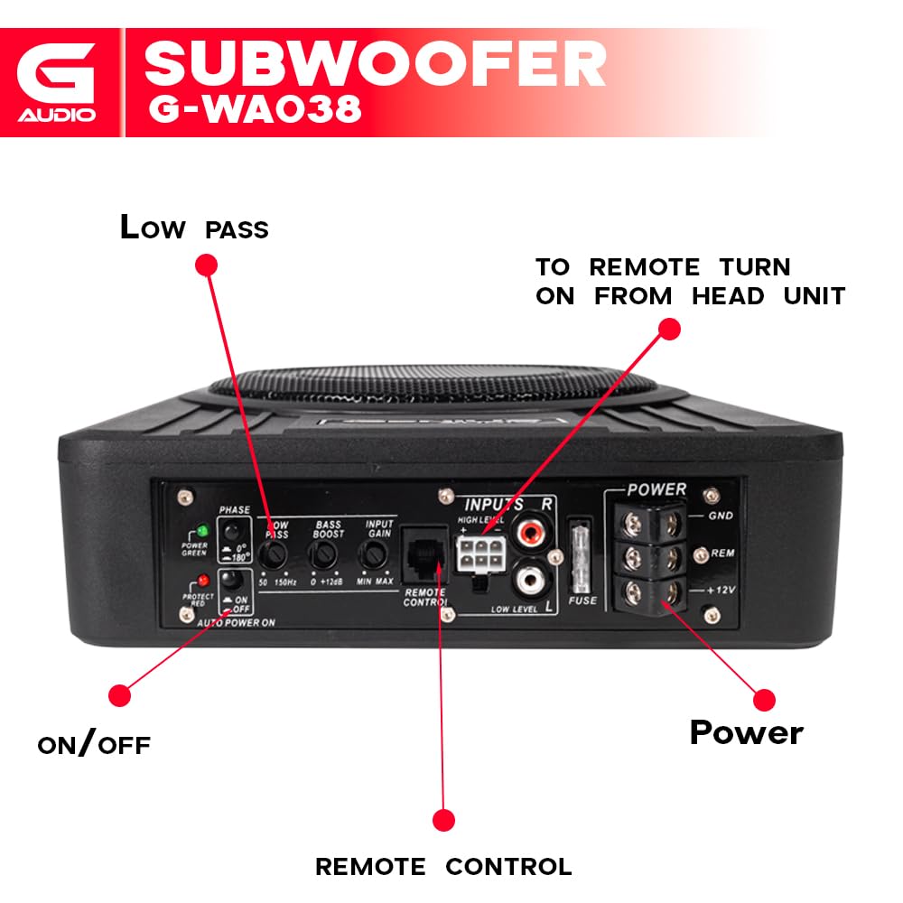 Genius Bocina Plana Tipo subwoofer Amplificado G-WA038 para Debajo de Asiento de Carro/Woofer Activo Compacto