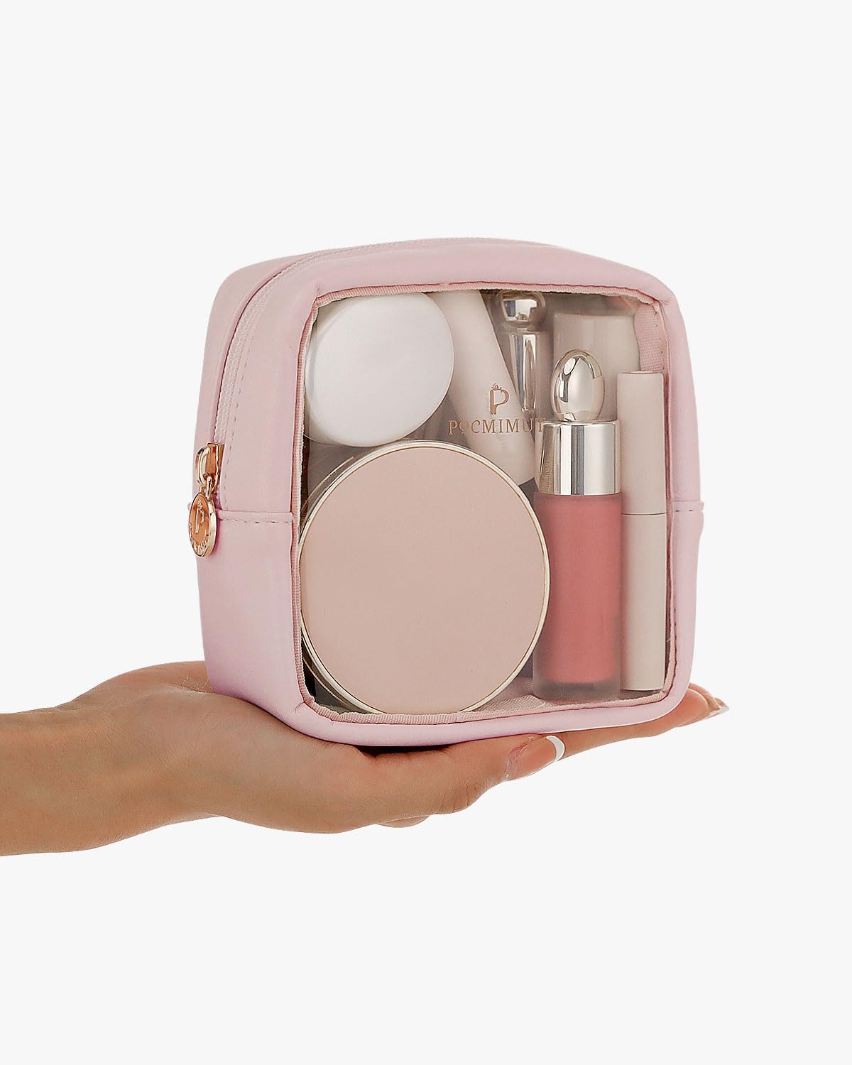 Pocmimut Bolsa de maquillaje,mini bolsa de maquillaje,bolsa organizadora,artículos esenciales de viaje, bolsa de maquillaje transparente para accesorios de coche para mujeres,Rosa