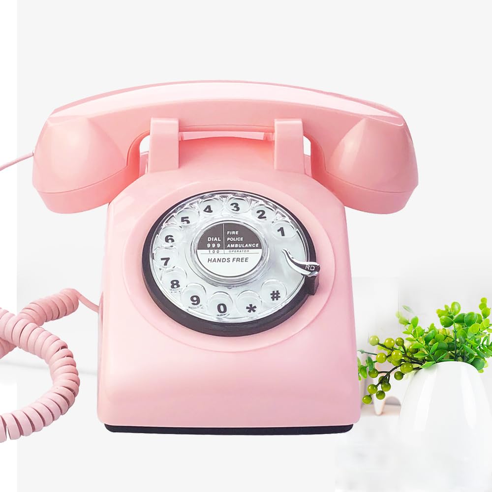 TelPal - Teléfono retro de una línea con cable de computadora, esfera giratoria clásica, estilo clásico, manos libres, teléfono fijo para el hogar, la oficina/hotel, teléfonos antiguos para personas