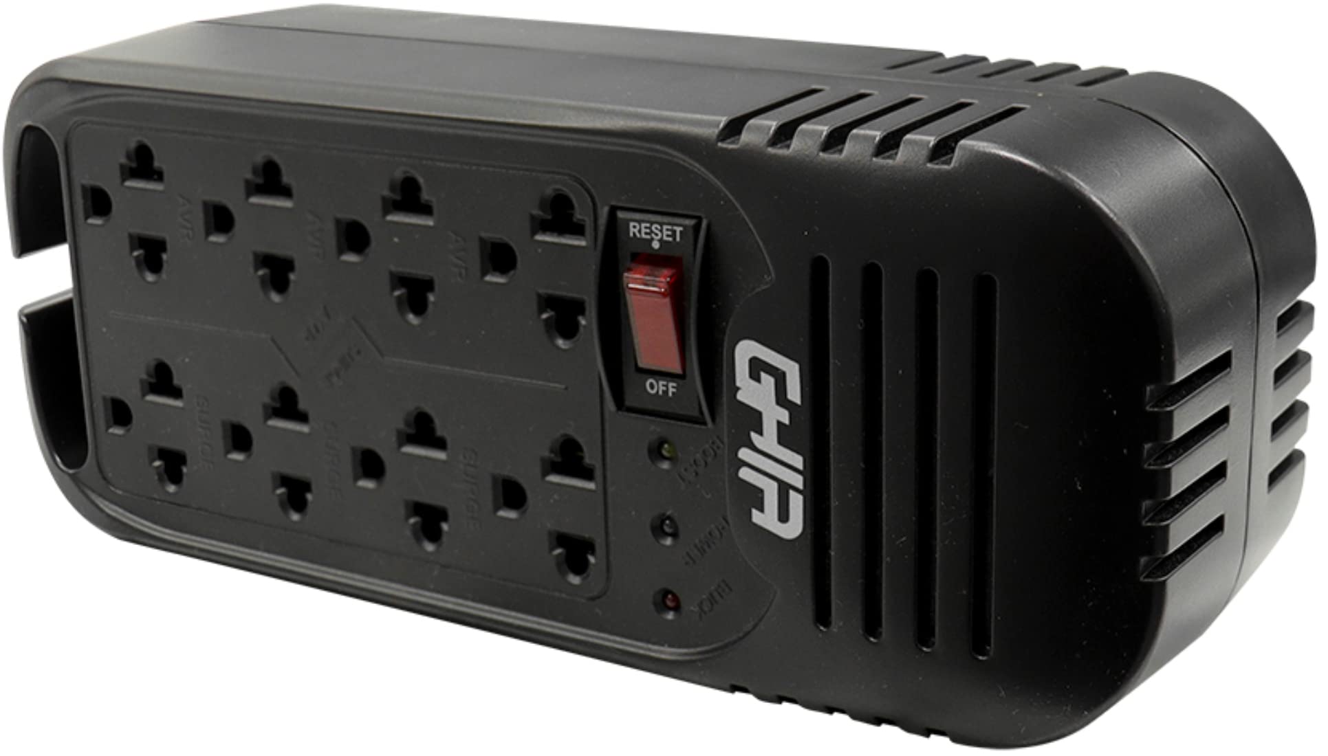 Regulador de Voltaje GHIA GVR-020 Negro Respaldo de hasta 8 Dispositivos para Hogar u Oficina