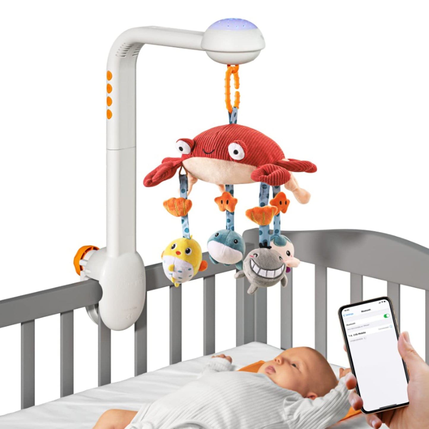 Hosioe Cangrejo Multifuncional Musical Baby Cuna Juguete móvil Proyector Estrellado Luz con 360 ° Giratorio Lindo Dibujos Animados Colgando Sonajeros Colgantes para bebés recién Nacidos