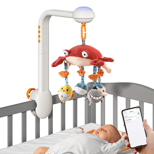 Hosioe Cangrejo Multifuncional Musical Baby Cuna Juguete móvil Proyector Estrellado Luz con 360 ° Giratorio Lindo Dibujos Animados Colgando Sonajeros Colgantes para bebés recién Nacidos