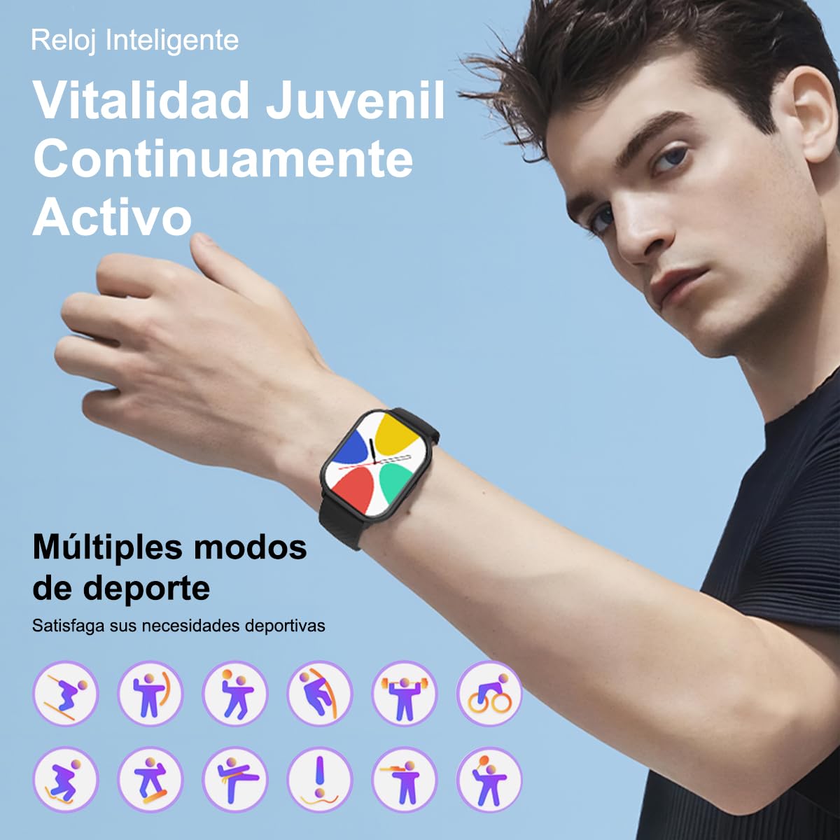 EASYTAO Smartwatch 2.01" Pantalla Grande, Reloj Inteligente Llamada Bluetooth, Impermeable IPX67, Monitor De Frecuencia Cardíaca/Oxígeno en Sangre/Presión Arterial, Micrófono Incorporado(Negro)