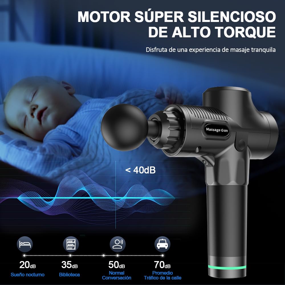 DAHAN Pistola de Masaje, Masajeador Muscular, Masajeador de Tejido Profundo de Mano, Masaje Eléctrico de Mano con 6 Cabezales y 30 Velocidades Ajustables para Músculos, Hombros, Cuello, Espalda, Piernas, Pantorrillas, Relajar Los Músculos Aliviar el Dolor