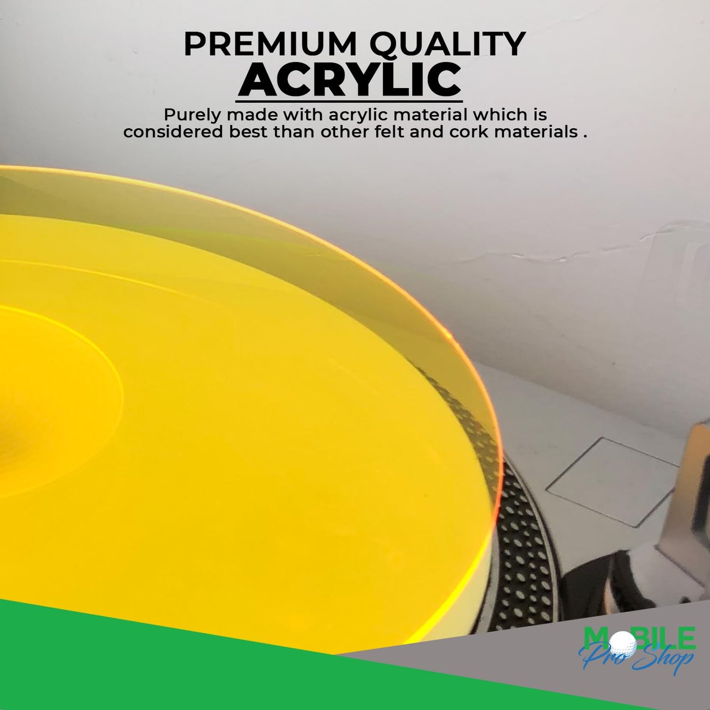 Mobile Pro Shop Turntable Acrylic Slipmat for Vinyl LP Record Players - 2.7mm Thick Provides Tighter Bass & Improves Sound Quality - 12" Platter Mat (Yellow_Lit)