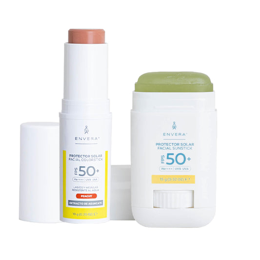 ENVERA Kit "En mi bolsillo" Protector en Barra Invisible + Protector solar Facial en barra con Color para mejillas, párpados y labios | Regalos para Mujer San Valentin