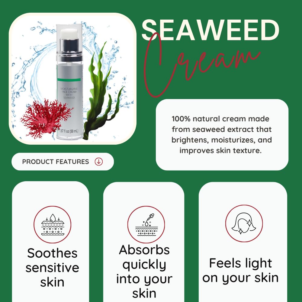 Crema Hidratante de Algas Marinas con Colágeno y Aceites Hidratantes | Crema hidratante antiinflamatoria | Mejora la microcirculación de la piel | Hidratante Oil Control con algas
