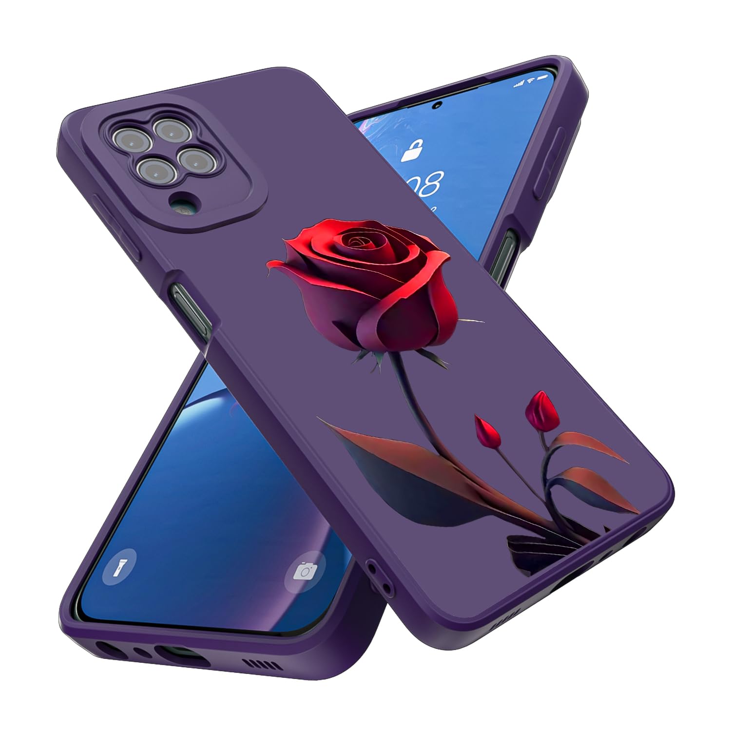 Threehao Funda para Samsung Galaxy A22 4G Case Uso Rudo, Ultra Delgado Flexible Silicona Púrpura Carcasa con Aesthetic Dibujos Flores, Antigolpes Anti-arañazos Protectora