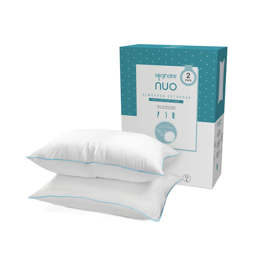 Almohada Sognare Nuo Blanco Semi Firme con Microfibras de Gel 2 Pack Tamaño Estándar Hipoalergénica Lavable