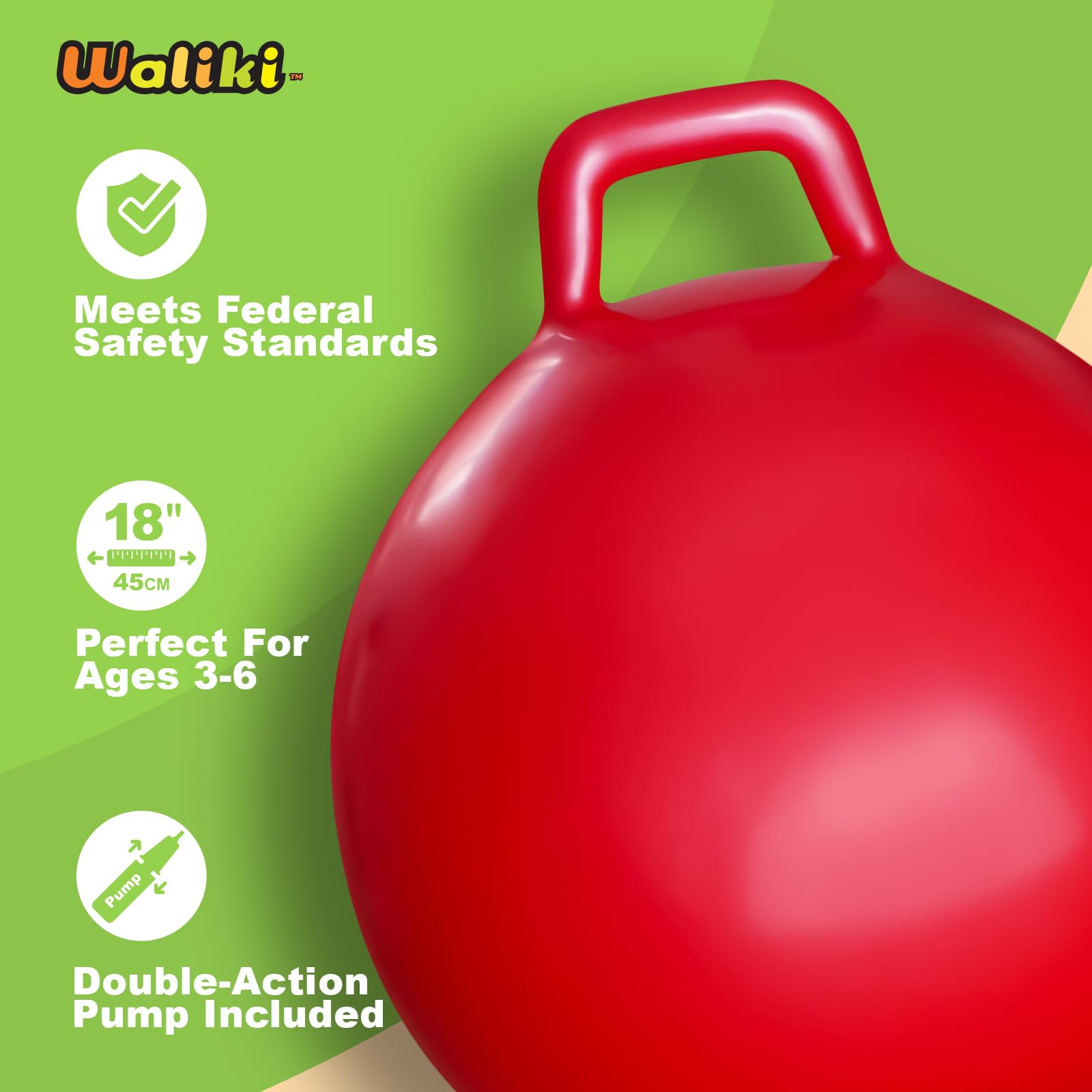 Pelota Saltarina Infantil Waliki Toys Rojo 20 Pulgadas con Bomba para Niños