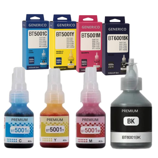 LizzVicc Pack Botellas de Tinta Genérica Compatible con Brother BT-6001 Negro 115 ml y BT-5001 –, Cian, Magenta y Amarillo 45 ml – para Impresoras Brother DCP-T Series